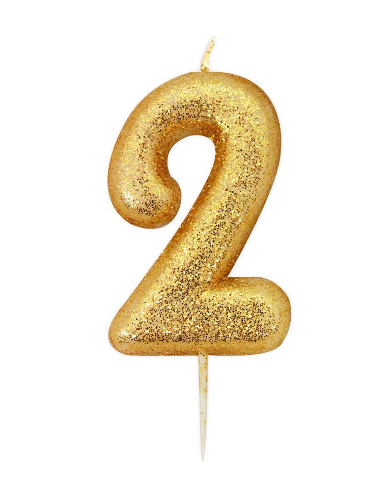 Gold Glitter Numeral Moulded Pick Birthday Candle