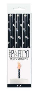 Black and Silver Birthday Glitz Ice Fountain Sparkling Candles