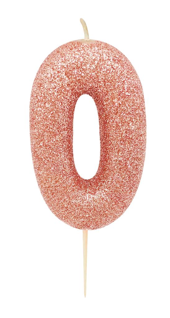 Glitter Numeral Moulded Pick Birthday Candle Rose Gold