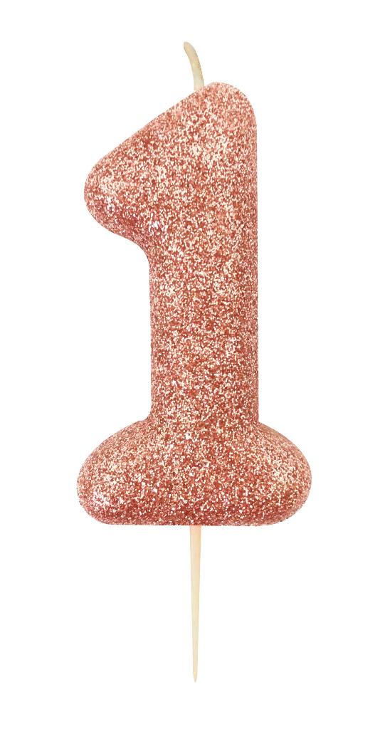 Glitter Numeral Moulded Pick Birthday Candle Rose Gold