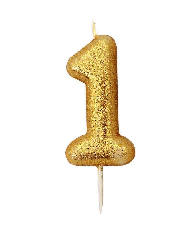 Birthday Candle Gold Glitter Number one