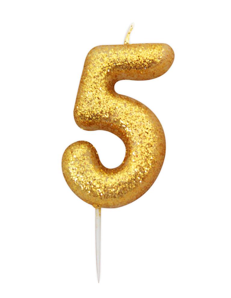 Gold Glitter Numeral Moulded Pick Birthday Candle