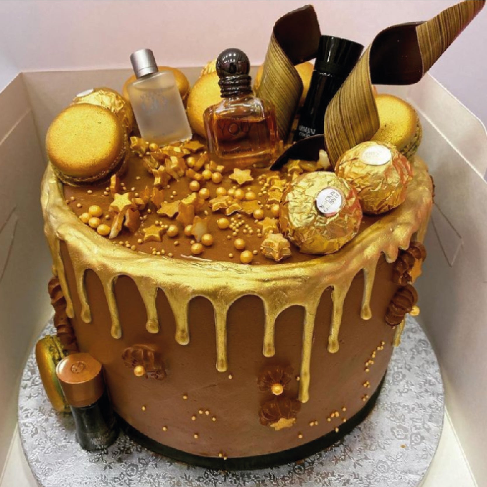 Golden Perfume Bottles Bespoke Cake London 