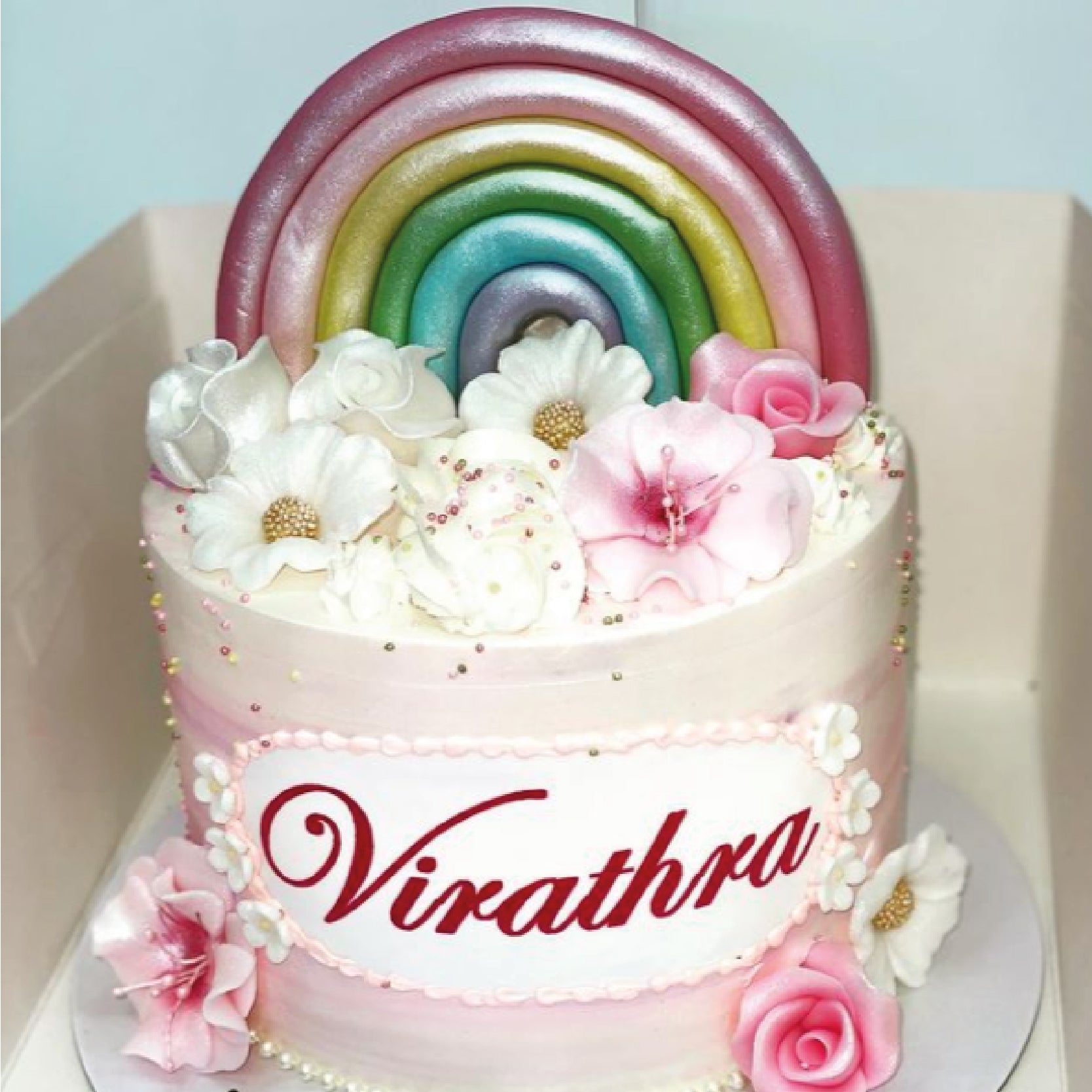 Rainbow Fresh Cream Bespoke Cake London