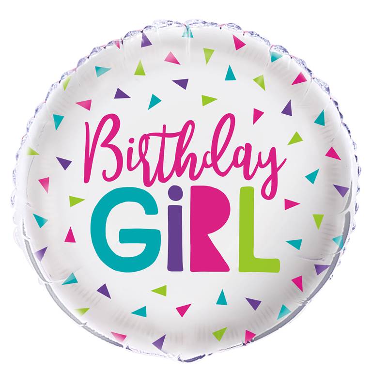 Confetti Birthday Girl Round Foil Balloon