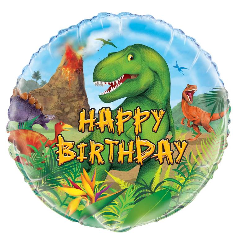 Dinosaur Happy Birthday Round Foil Balloon cakewalk london