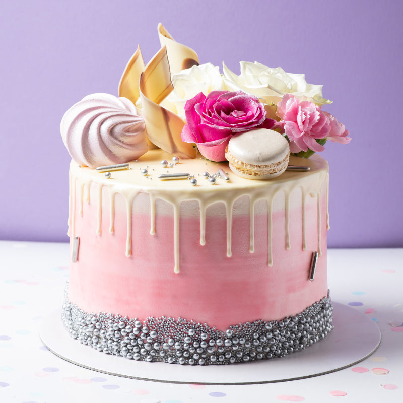 Tall cake with pink drip