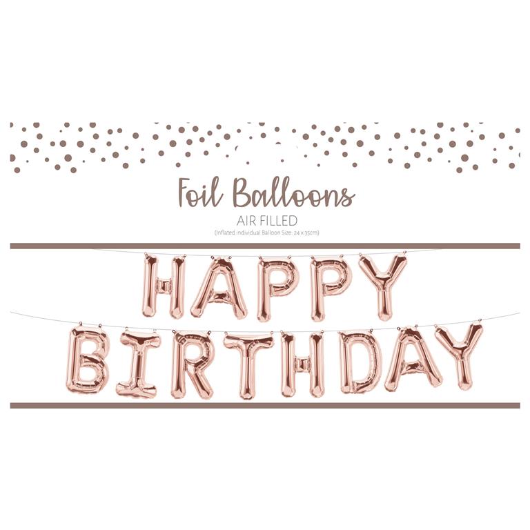 Happy Birthday Rose Gold Foil Letter Balloons