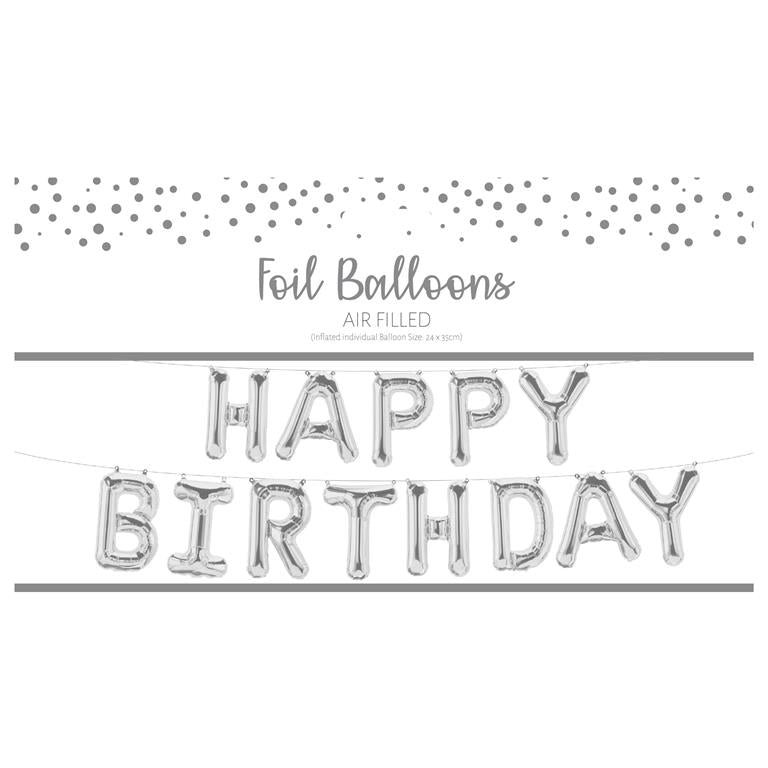 Happy Birthday Silver Foil Letter Balloons