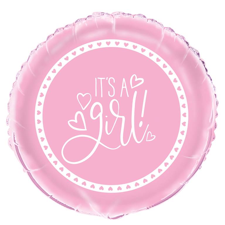 Its A Girl Pink Round Foil Balloon