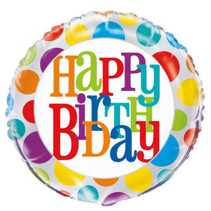 Rainbow Dot Happy Birthday Round Foil Balloon