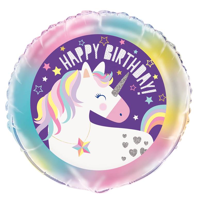 Unicorn Happy Birthday Round Foil Balloon - Cakewalk London