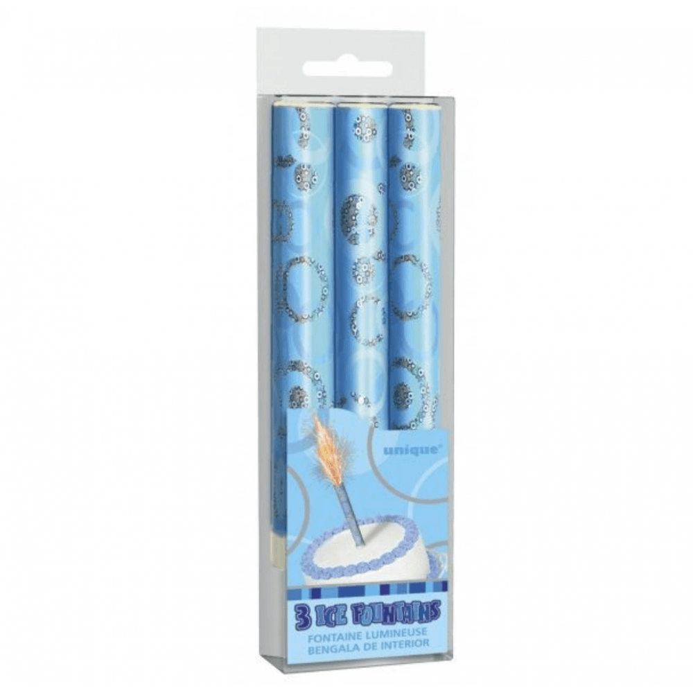 Blue Ice Fountain Sparkling Candles Set of 3